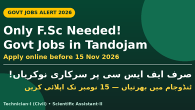 Only F.Sc Needed! Govt Jobs in Tandojam 2026 – Technician-I (Civil) and Scientific Assistant-II Only F.Sc Needed! Govt Jobs in Tandojam 2026 – Technician-I (Civil) and Scientific Assistant-II